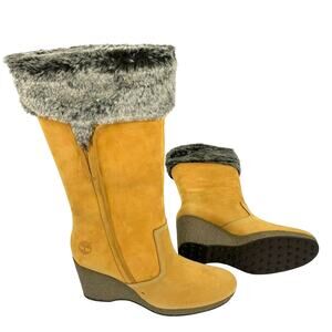 Timberland 12 In Monogram Tall Women’s Slip on Leather Boots 86327 Wheat Sz 8